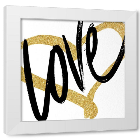 Gold Heart Black Script Love White Modern Wood Framed Art Print by SD Graphics Studio