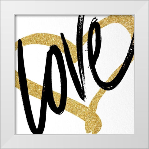 Gold Heart Black Script Love White Modern Wood Framed Art Print by SD Graphics Studio