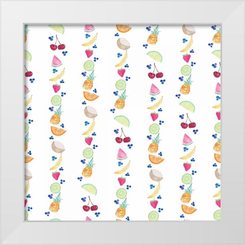 Fruit In Line White Modern Wood Framed Art Print by James, Nola