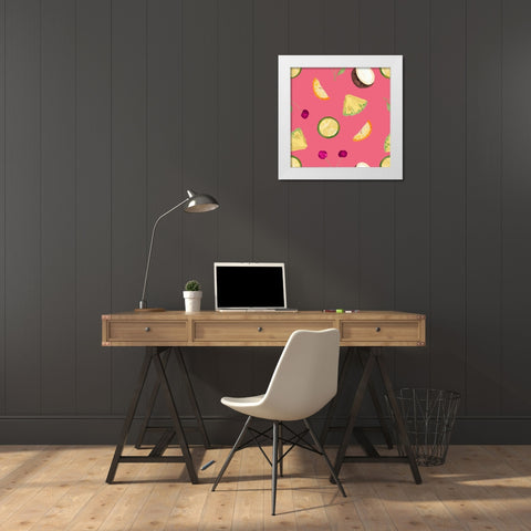 Cherries Pattern on Pink White Modern Wood Framed Art Print by James, Nola