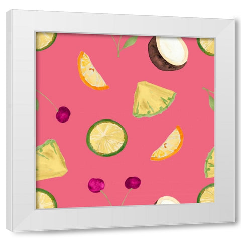 Cherries Pattern on Pink White Modern Wood Framed Art Print by James, Nola