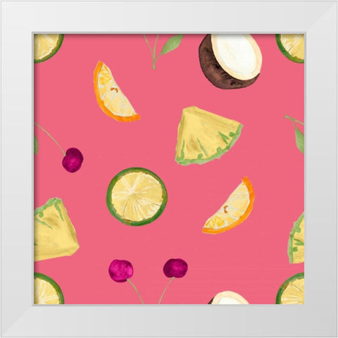 Cherries Pattern on Pink White Modern Wood Framed Art Print by James, Nola