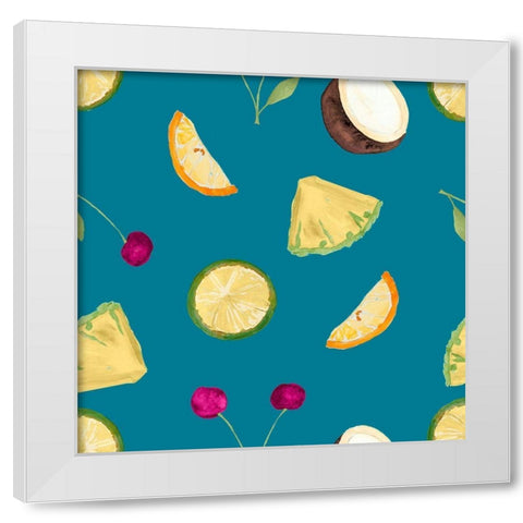 Fruit Pattern on Teal White Modern Wood Framed Art Print by James, Nola