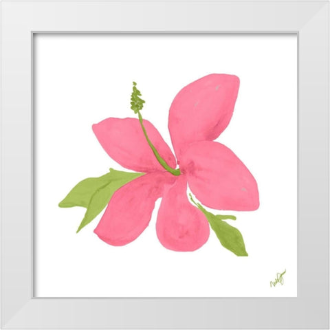 Pink Hibiscus White Modern Wood Framed Art Print by James, Nola