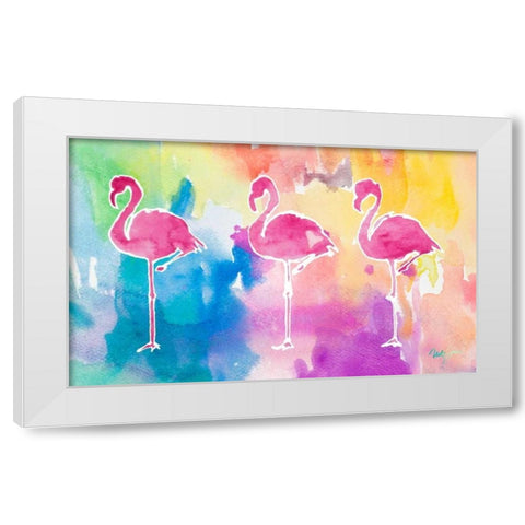Sunset Flamingo Color Flow White Modern Wood Framed Art Print by James, Nola
