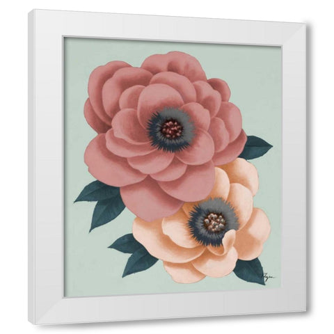 Pink Flowers on Mint I White Modern Wood Framed Art Print by Rhyan, Vivien