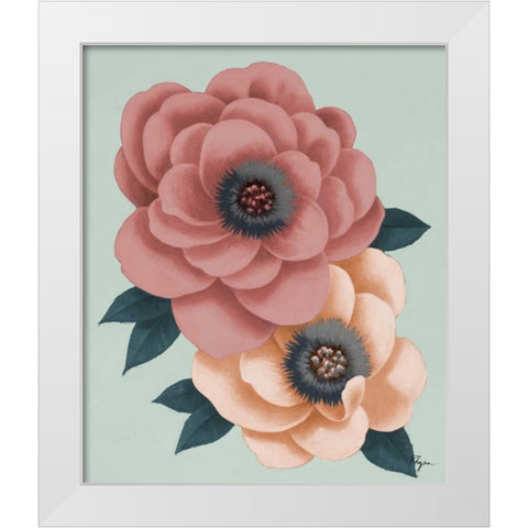Pink Flowers on Mint I White Modern Wood Framed Art Print by Rhyan, Vivien
