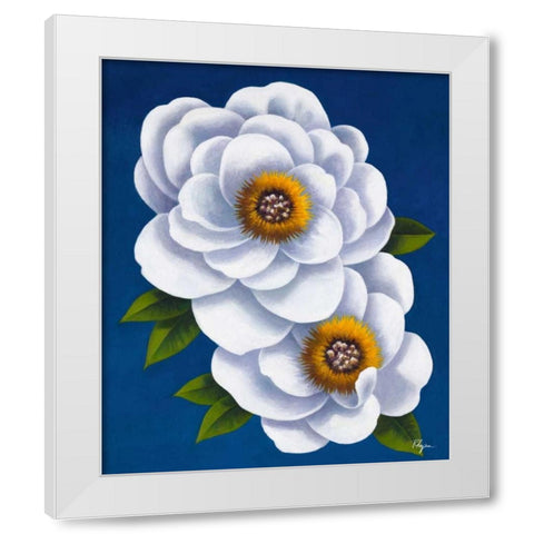 White Flowers on Blue I White Modern Wood Framed Art Print by Rhyan, Vivien
