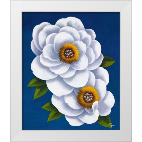 White Flowers on Blue I White Modern Wood Framed Art Print by Rhyan, Vivien