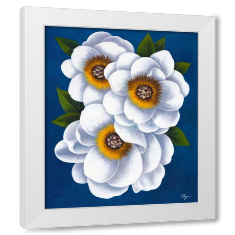 White Flowers on Blue II White Modern Wood Framed Art Print by Rhyan, Vivien