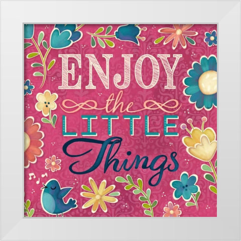 Enjoy the Little Things Burst I White Modern Wood Framed Art Print by Josefina