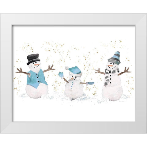 Blue Snowman Trio White Modern Wood Framed Art Print by Loreth, Lanie