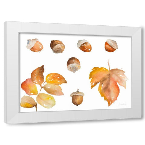 Tawny Autumn Leaves and Acorns White Modern Wood Framed Art Print by Loreth, Lanie