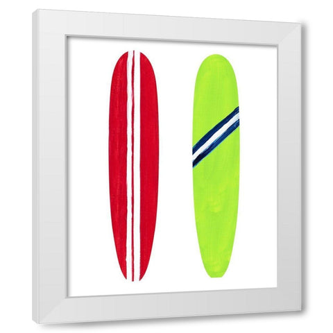 Red and Green Surf Boards White Modern Wood Framed Art Print by DeRice, Julie