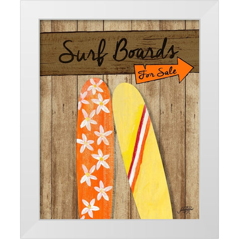 Surf Boards For Sale White Modern Wood Framed Art Print by DeRice, Julie