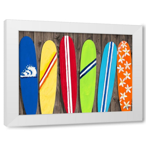 Surf Boards For Rent White Modern Wood Framed Art Print by DeRice, Julie
