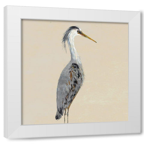 Heron on Tan I White Modern Wood Framed Art Print by DeRice, Julie