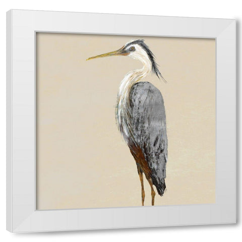 Heron on Tan II White Modern Wood Framed Art Print by DeRice, Julie