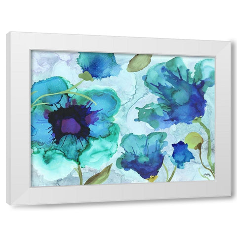 Aqua Poppies I White Modern Wood Framed Art Print by Medley, Elizabeth