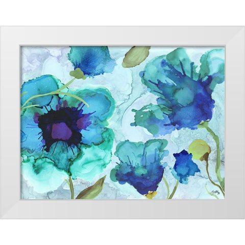 Aqua Poppies I White Modern Wood Framed Art Print by Medley, Elizabeth