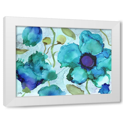 Aqua Poppies II White Modern Wood Framed Art Print by Medley, Elizabeth