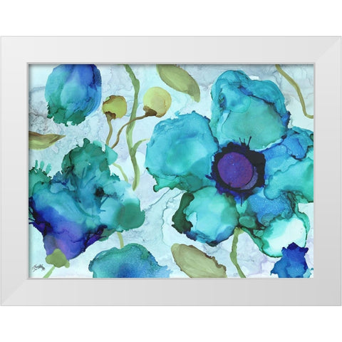 Aqua Poppies II White Modern Wood Framed Art Print by Medley, Elizabeth