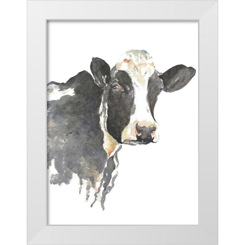 Watercolor Cow White Modern Wood Framed Art Print by Pinto, Patricia