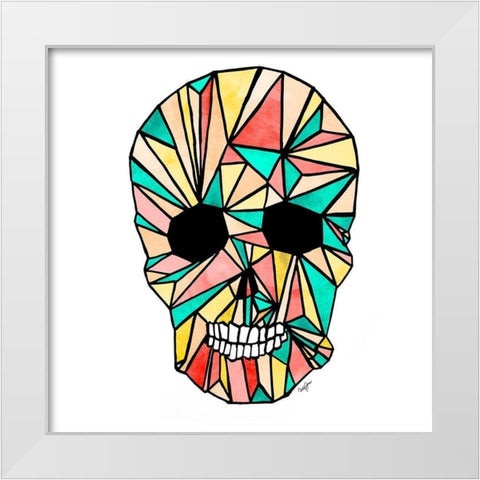 Colorful Skull White Modern Wood Framed Art Print by James, Nola
