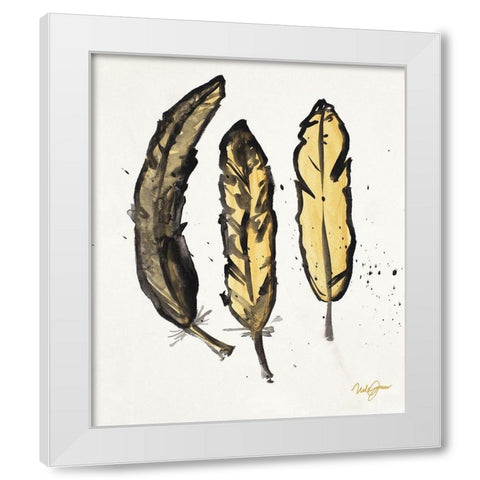Golden Feathers I White Modern Wood Framed Art Print by James, Nola