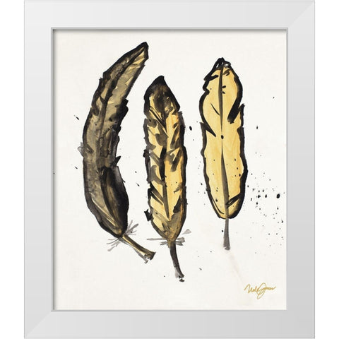 Golden Feathers I White Modern Wood Framed Art Print by James, Nola