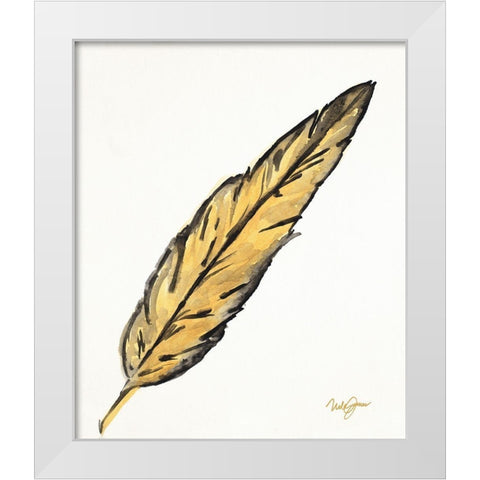 Golden Feathers II White Modern Wood Framed Art Print by James, Nola