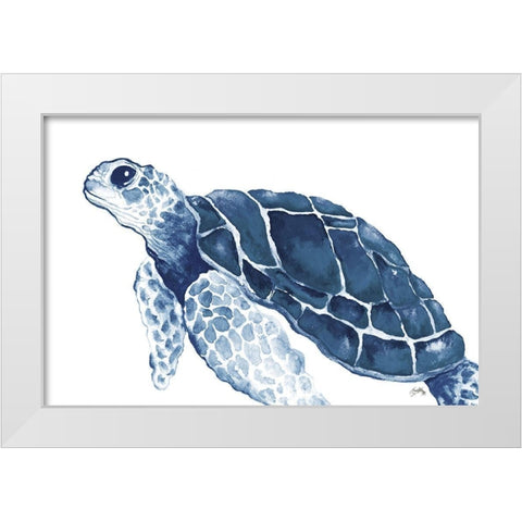 Turtle in the Blues White Modern Wood Framed Art Print by Medley, Elizabeth