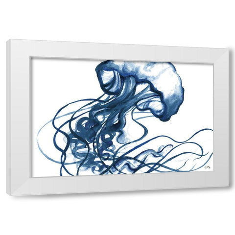 Jellyfish In The Blues White Modern Wood Framed Art Print by Medley, Elizabeth