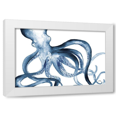 Octopus in the Blues White Modern Wood Framed Art Print by Medley, Elizabeth