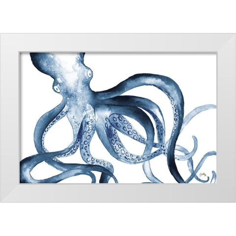 Octopus in the Blues White Modern Wood Framed Art Print by Medley, Elizabeth