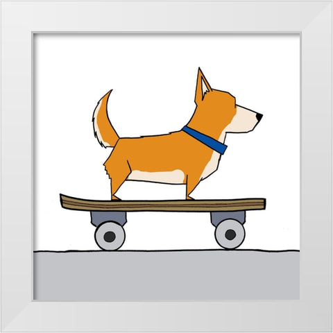 Handsome Fur Dog on Wheels White Modern Wood Framed Art Print by Edwins, Hugo