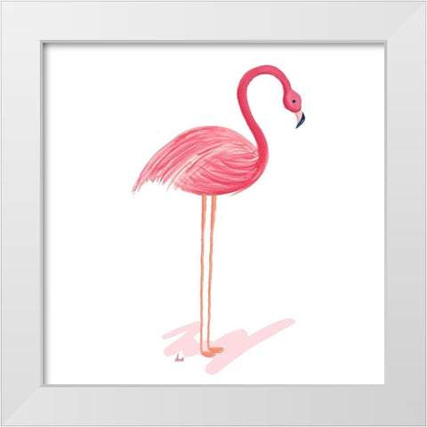 Flamingo Walk I White Modern Wood Framed Art Print by Metz, Andi