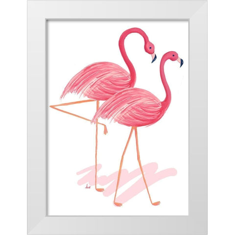 Flamingo Walk Watercolor I White Modern Wood Framed Art Print by Metz, Andi