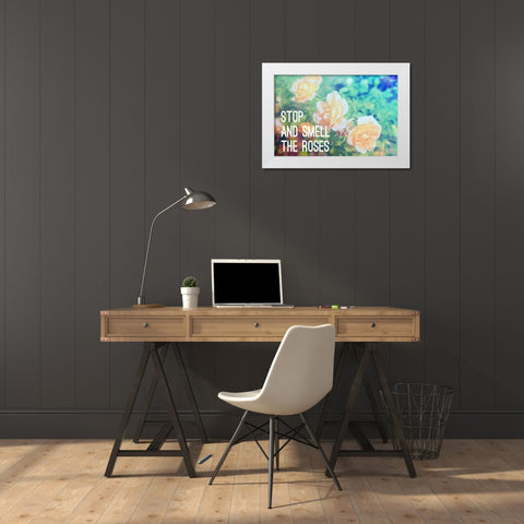 Stop And Smell The Roses White Modern Wood Framed Art Print by Peck, Gail
