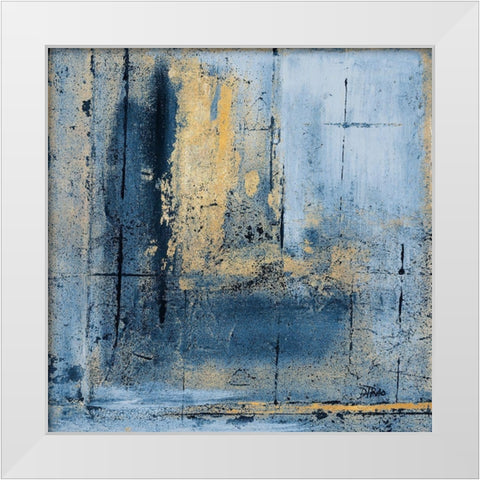Golden Blues I White Modern Wood Framed Art Print by Pinto, Patricia