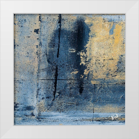 Gold on Blue Square I White Modern Wood Framed Art Print by Pinto, Patricia