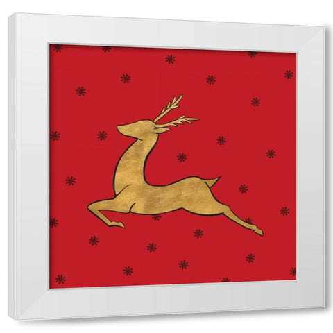 Golden Reindeer on Red White Modern Wood Framed Art Print by Studio, Sd Graphics