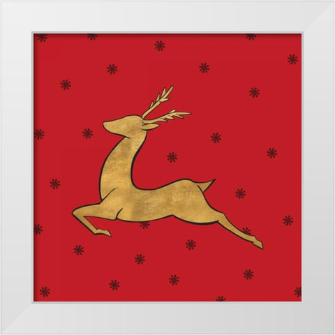 Golden Reindeer on Red White Modern Wood Framed Art Print by Studio, Sd Graphics