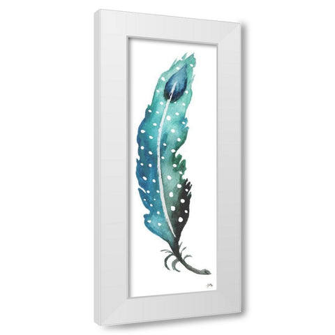 Dotted Blue Feather I White Modern Wood Framed Art Print by Medley, Elizabeth