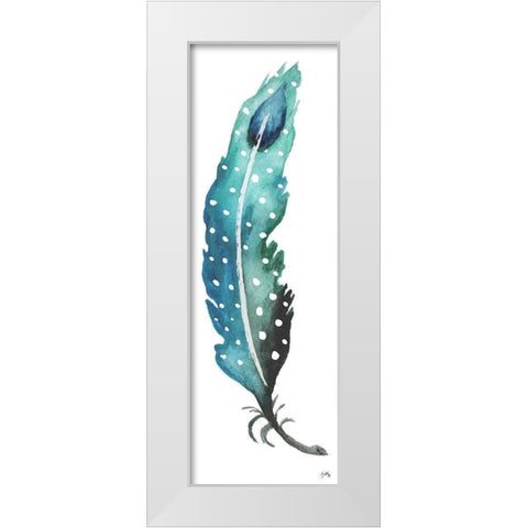 Dotted Blue Feather I White Modern Wood Framed Art Print by Medley, Elizabeth