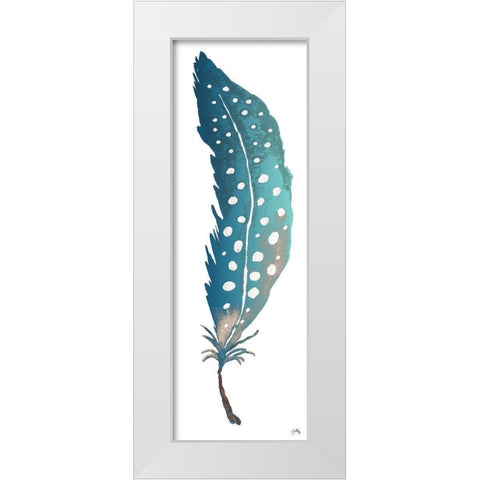 Dotted Blue Feather II White Modern Wood Framed Art Print by Medley, Elizabeth