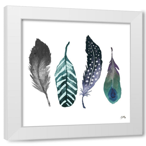 Indigo Feathers White Modern Wood Framed Art Print by Medley, Elizabeth