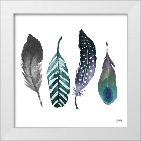 Indigo Feathers White Modern Wood Framed Art Print by Medley, Elizabeth