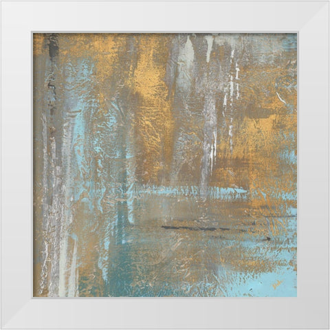 Gold Abstract on Teal White Modern Wood Framed Art Print by Pinto, Patricia