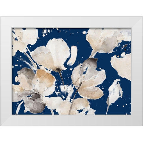 Neutral Floral On Indigo I White Modern Wood Framed Art Print by Loreth, Lanie